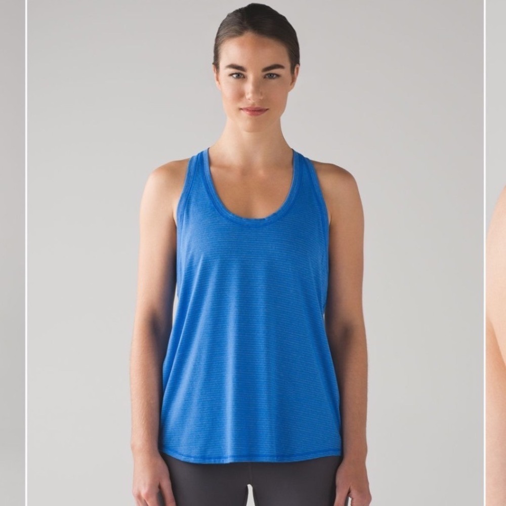 Lululemon Tie It Up Tank Top Blue Striped Racerback Split Back Activewear